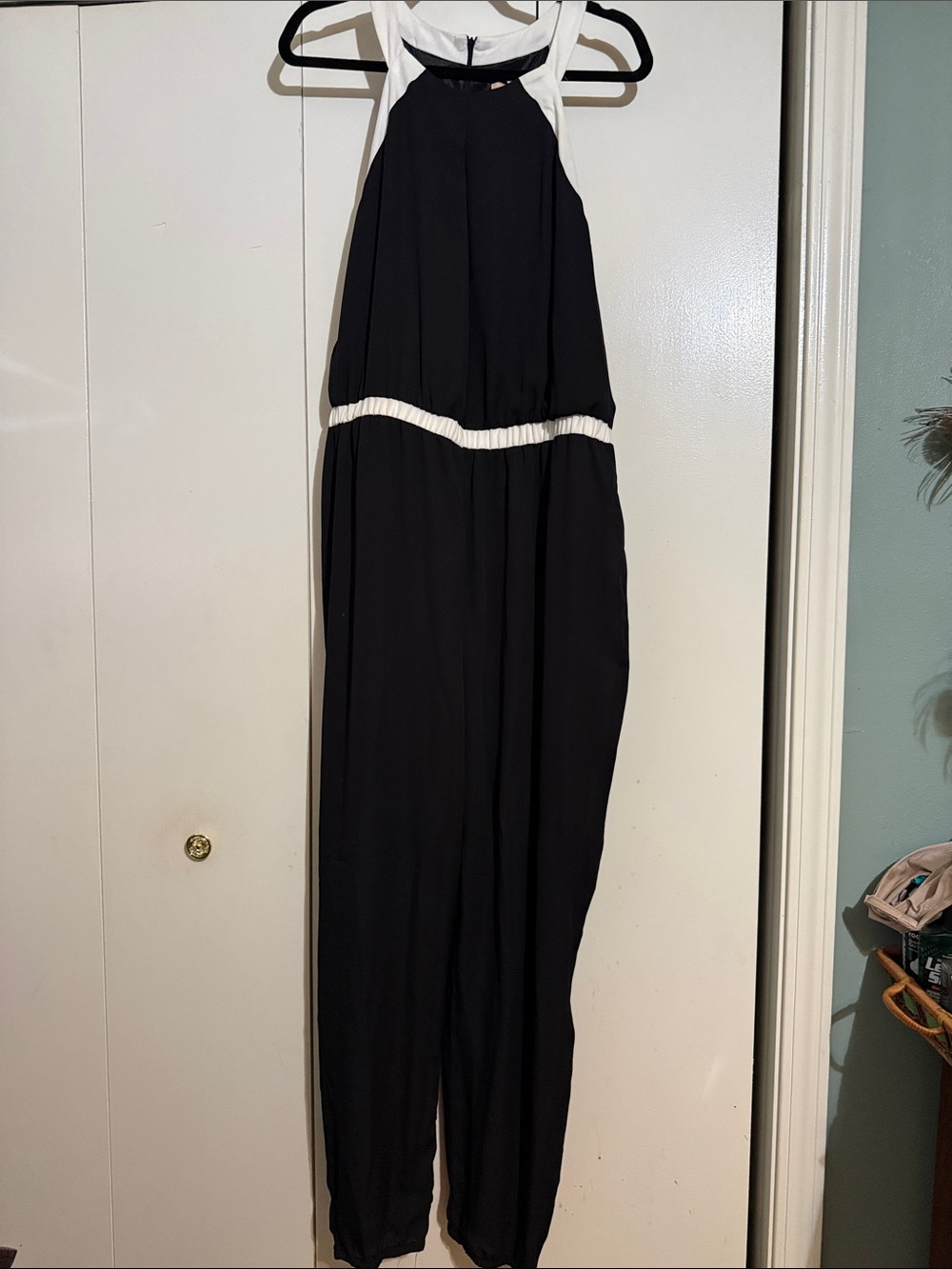 Gibson Latimer Black and White Halter Jumpsuit
